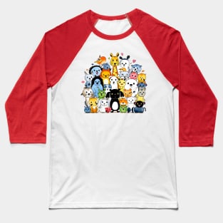 Joyous Congregation of Colorful Cartoon Animals Baseball T-Shirt